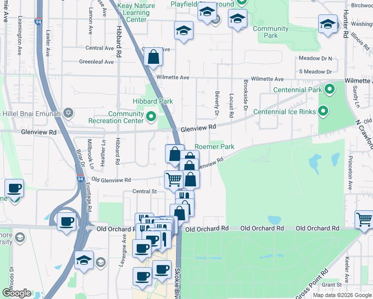 map of restaurants, bars, coffee shops, grocery stores, and more near 219 Sunset Drive in Wilmette