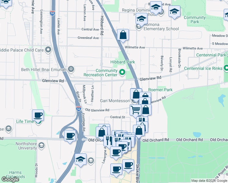map of restaurants, bars, coffee shops, grocery stores, and more near 222 Kilpatrick Avenue in Wilmette