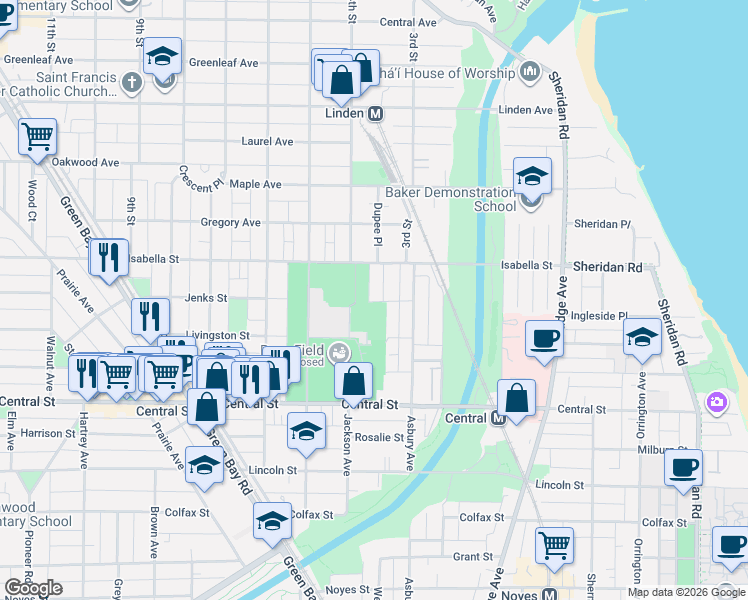 map of restaurants, bars, coffee shops, grocery stores, and more near 2732 Hampton Parkway in Evanston