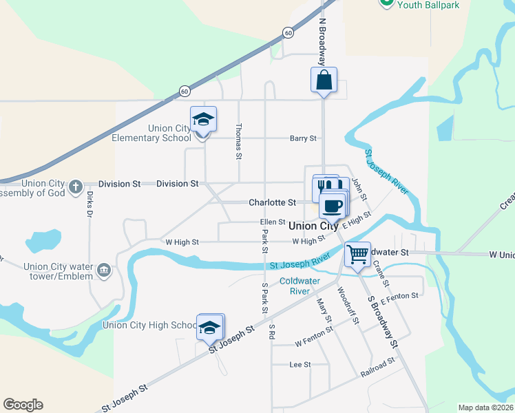 map of restaurants, bars, coffee shops, grocery stores, and more near 303 Charlotte Street in Union City