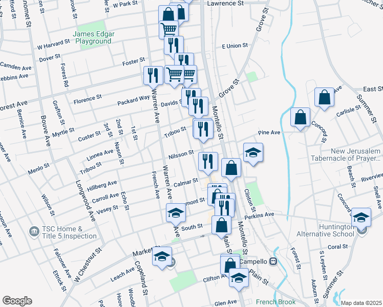 map of restaurants, bars, coffee shops, grocery stores, and more near 20 Nilsson Street in Brockton