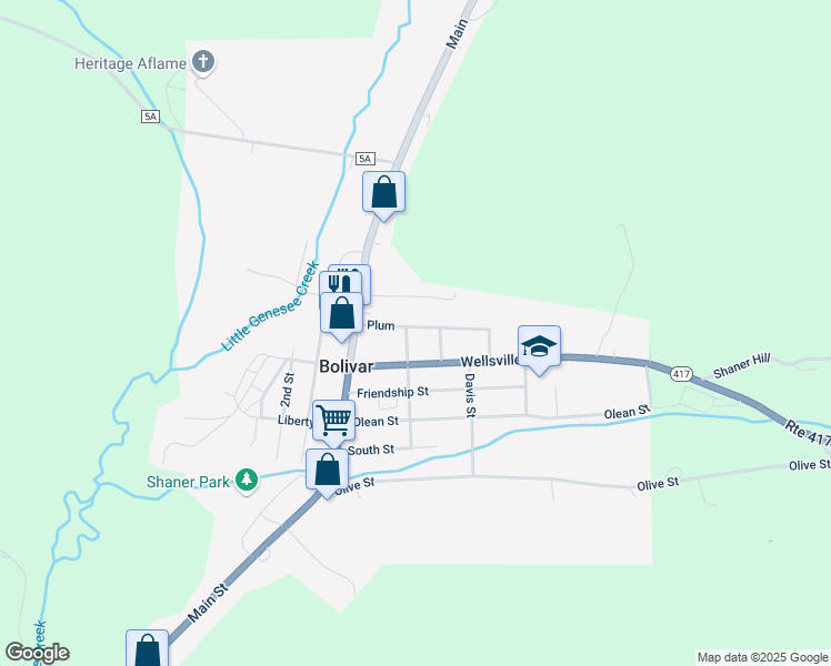 map of restaurants, bars, coffee shops, grocery stores, and more near 86 Plum in Bolivar