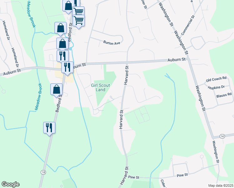 map of restaurants, bars, coffee shops, grocery stores, and more near 314 Harvard Court in Whitman