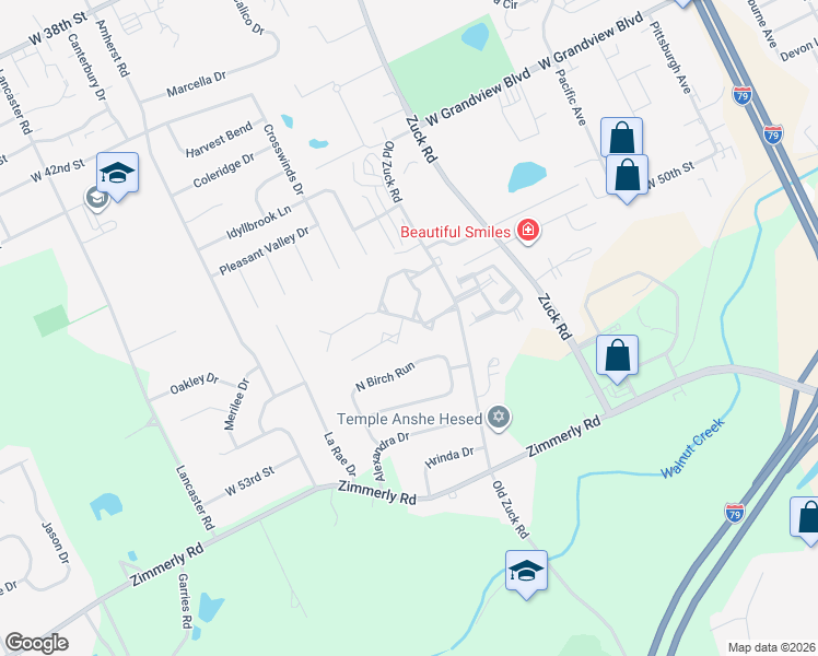 map of restaurants, bars, coffee shops, grocery stores, and more near 2832 Chablis Drive in Erie