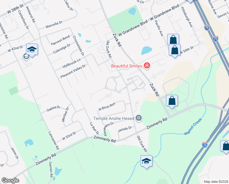 map of restaurants, bars, coffee shops, grocery stores, and more near 2832 Chablis Drive in Erie