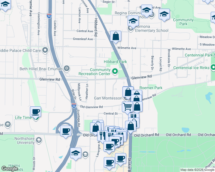 map of restaurants, bars, coffee shops, grocery stores, and more near 222 Kilpatrick Avenue in Wilmette
