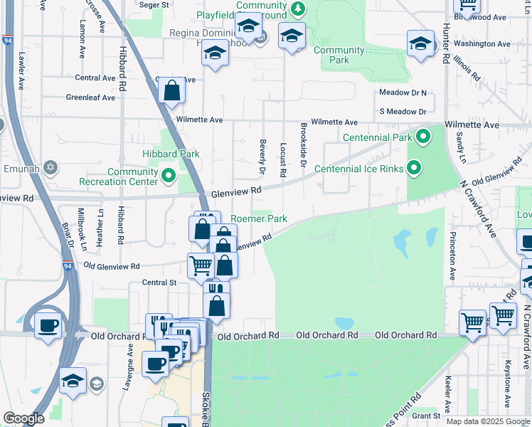 map of restaurants, bars, coffee shops, grocery stores, and more near 220 Westmoreland Drive in Wilmette