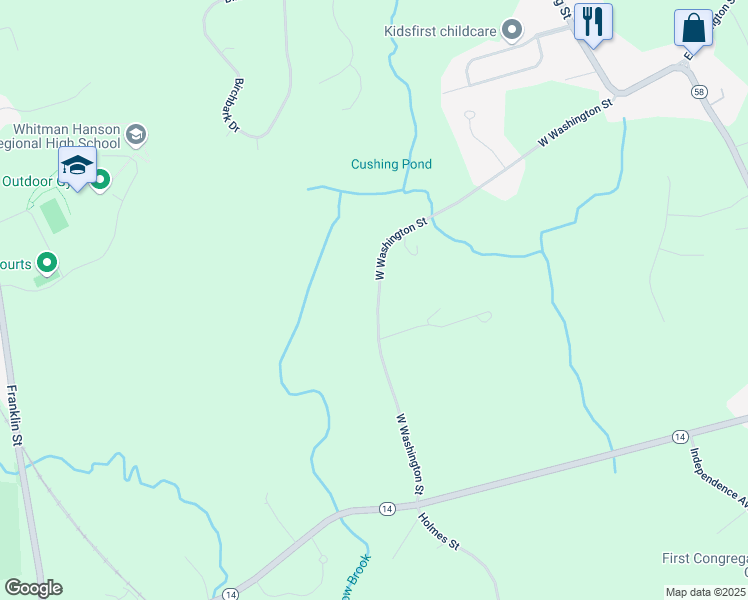 map of restaurants, bars, coffee shops, grocery stores, and more near 407 West Washington Street in Hanson
