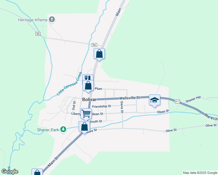 map of restaurants, bars, coffee shops, grocery stores, and more near 86 Plum in Bolivar