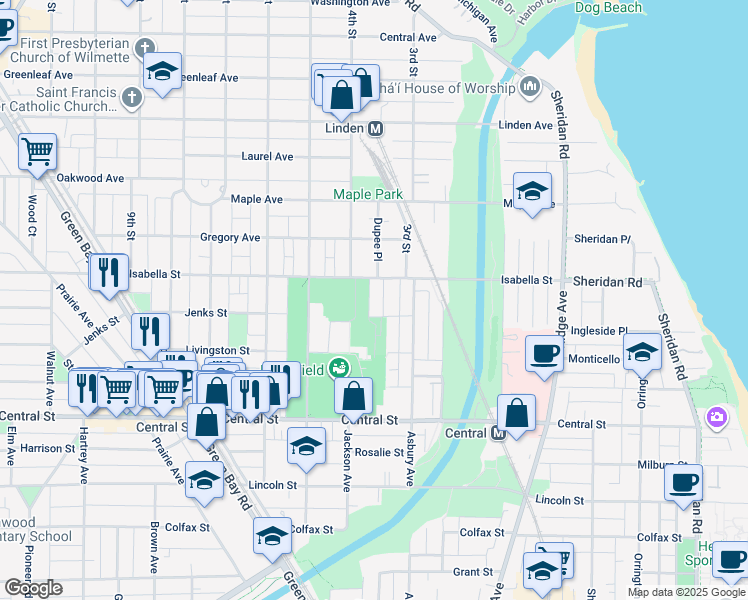 map of restaurants, bars, coffee shops, grocery stores, and more near 2740 Hampton Parkway in Evanston