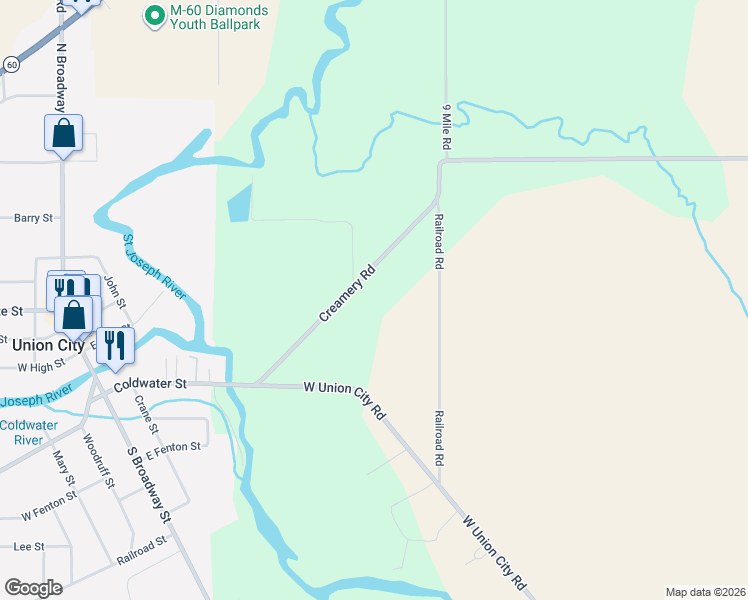 map of restaurants, bars, coffee shops, grocery stores, and more near 413 Creamery Road in Union City