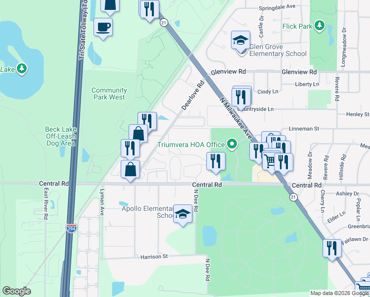 map of restaurants, bars, coffee shops, grocery stores, and more near 649 Quincy Bridge Lane in Glenview