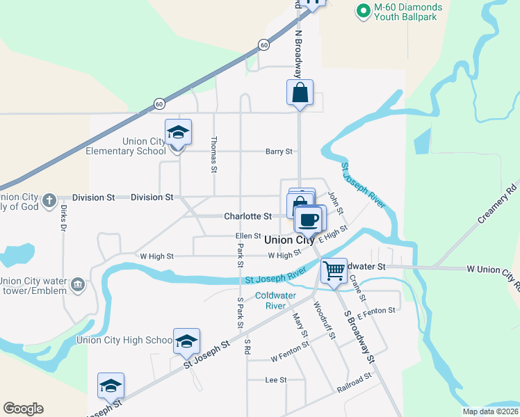 map of restaurants, bars, coffee shops, grocery stores, and more near 303 Charlotte Street in Union City