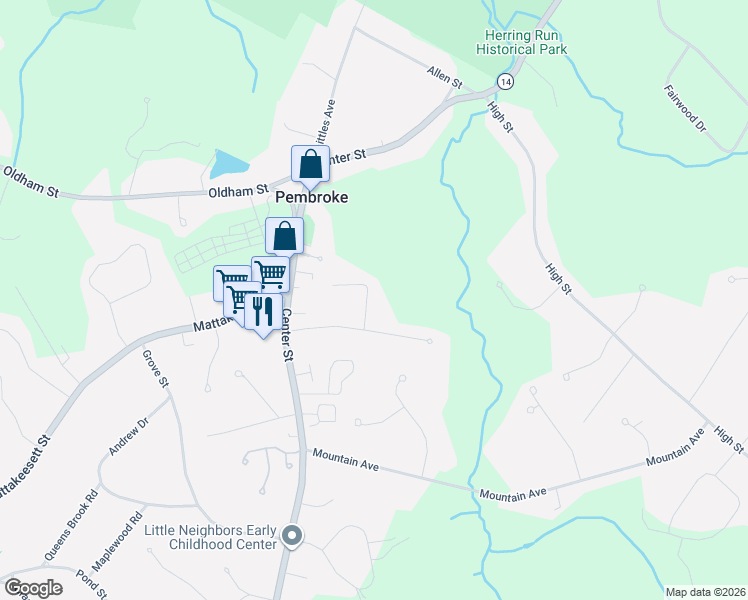 map of restaurants, bars, coffee shops, grocery stores, and more near 3 Champion Way in Pembroke