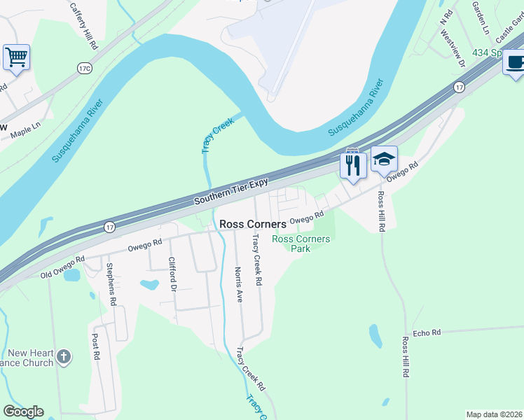map of restaurants, bars, coffee shops, grocery stores, and more near 2307 Owego Rd in Vestal