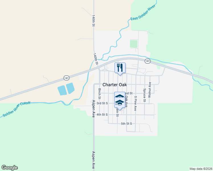 map of restaurants, bars, coffee shops, grocery stores, and more near 201-247 2nd Street in Charter Oak