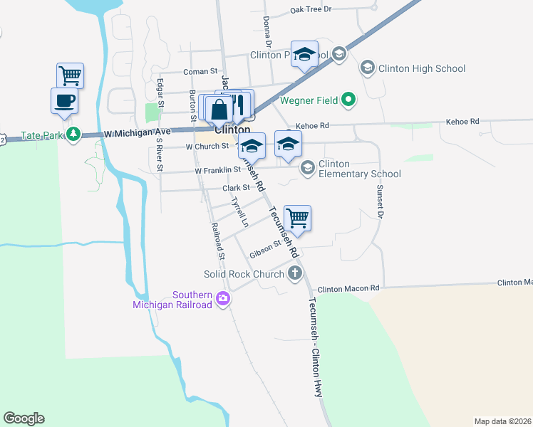 map of restaurants, bars, coffee shops, grocery stores, and more near 115 Tyrrell Street in Clinton