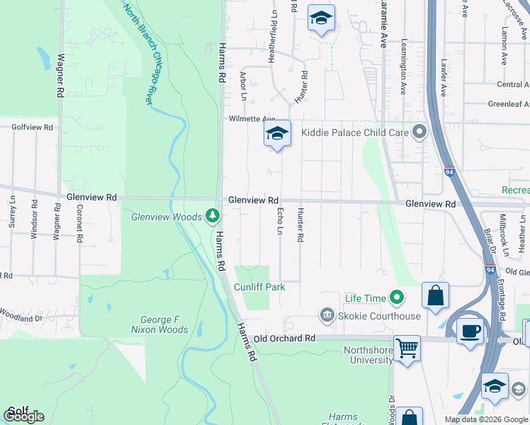 map of restaurants, bars, coffee shops, grocery stores, and more near 733 Beaver Road in Glenview