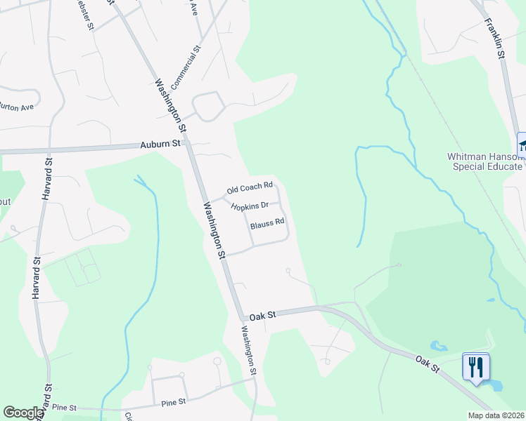map of restaurants, bars, coffee shops, grocery stores, and more near 76 Hopkins Drive in Whitman