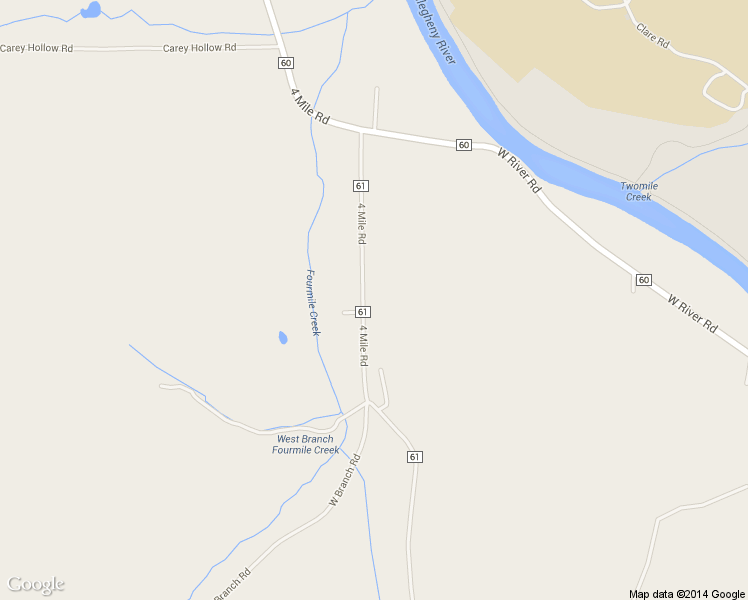 map of restaurants, bars, coffee shops, grocery stores, and more near 1522 4 Mile Road in Allegany