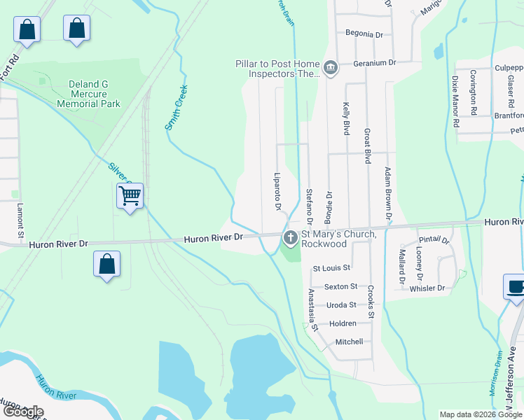 map of restaurants, bars, coffee shops, grocery stores, and more near 32346 Truman Road in Rockwood