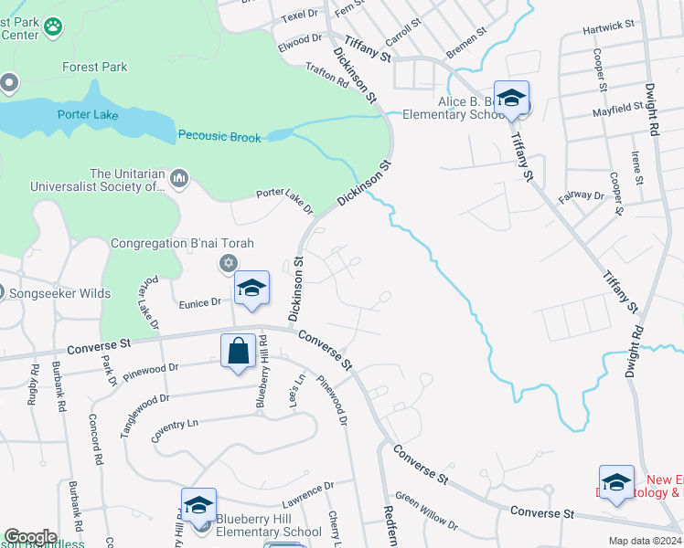 map of restaurants, bars, coffee shops, grocery stores, and more near 71 Yorktown Drive in Springfield