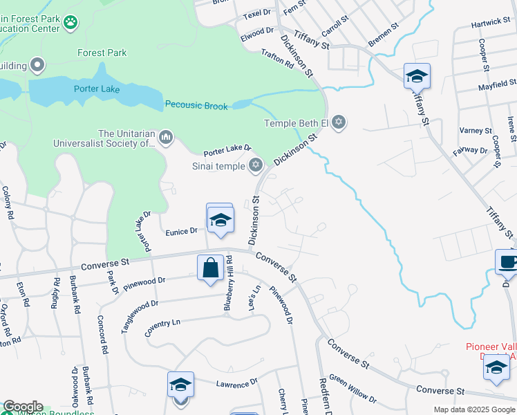 map of restaurants, bars, coffee shops, grocery stores, and more near 1151 Dickinson Street in Springfield