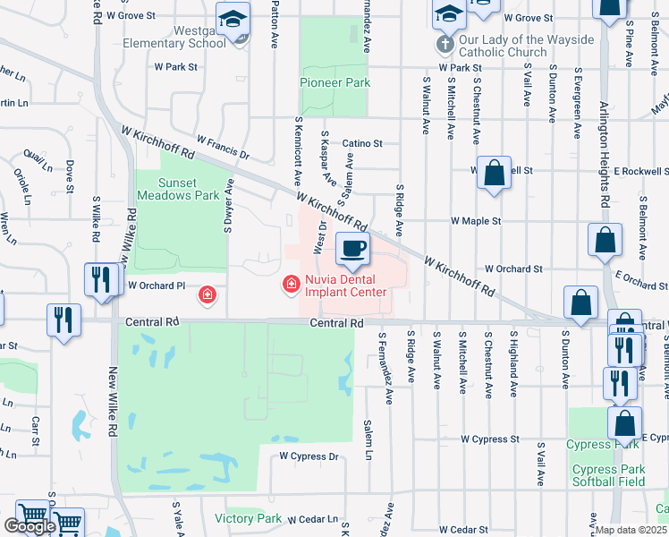 map of restaurants, bars, coffee shops, grocery stores, and more near 880 West Central Road in Arlington Heights