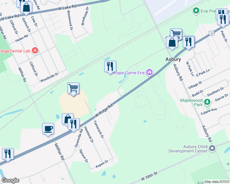 map of restaurants, bars, coffee shops, grocery stores, and more near in Erie County