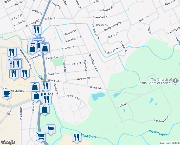 map of restaurants, bars, coffee shops, grocery stores, and more near 1533 Davis Ave in Erie