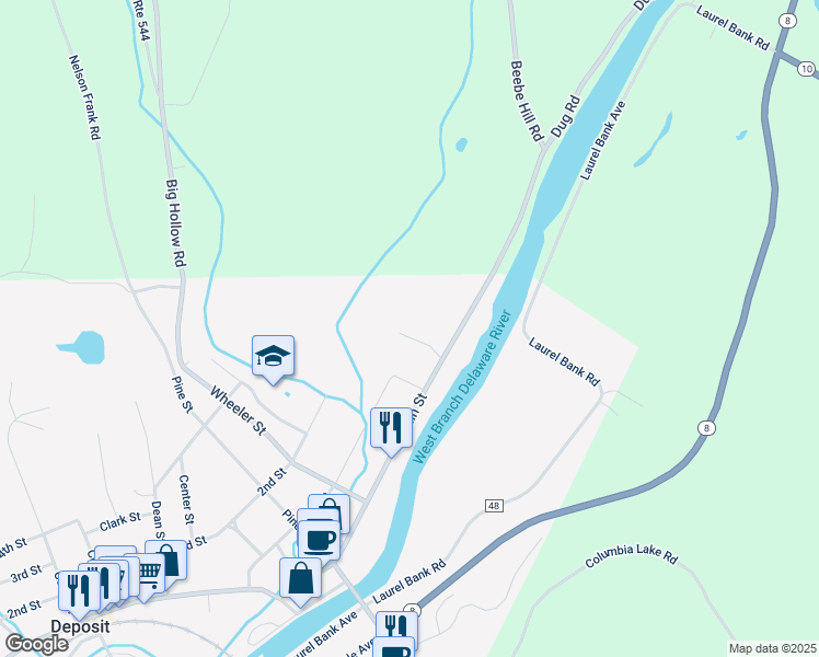 map of restaurants, bars, coffee shops, grocery stores, and more near 100 Fair Street in Deposit