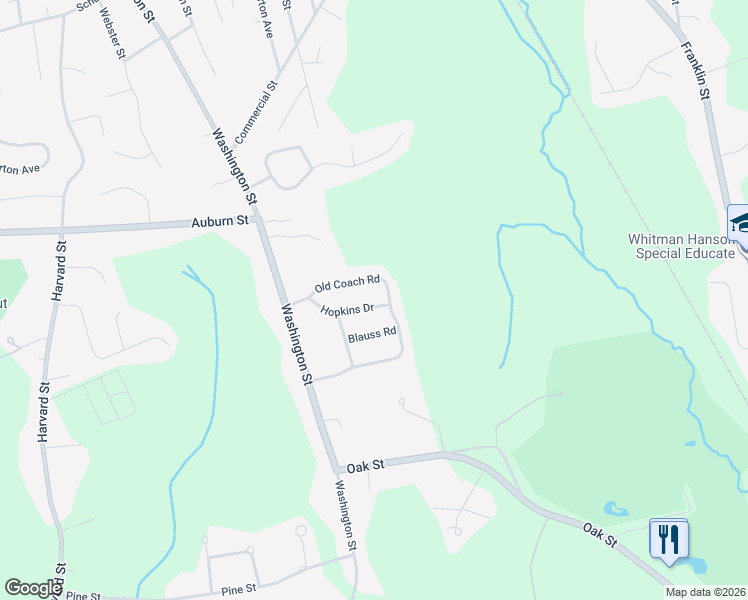 map of restaurants, bars, coffee shops, grocery stores, and more near 76 Hopkins Drive in Whitman