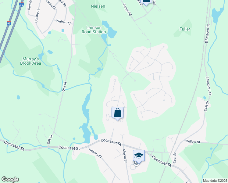 map of restaurants, bars, coffee shops, grocery stores, and more near 134 Cannon Forge Drive in Foxborough