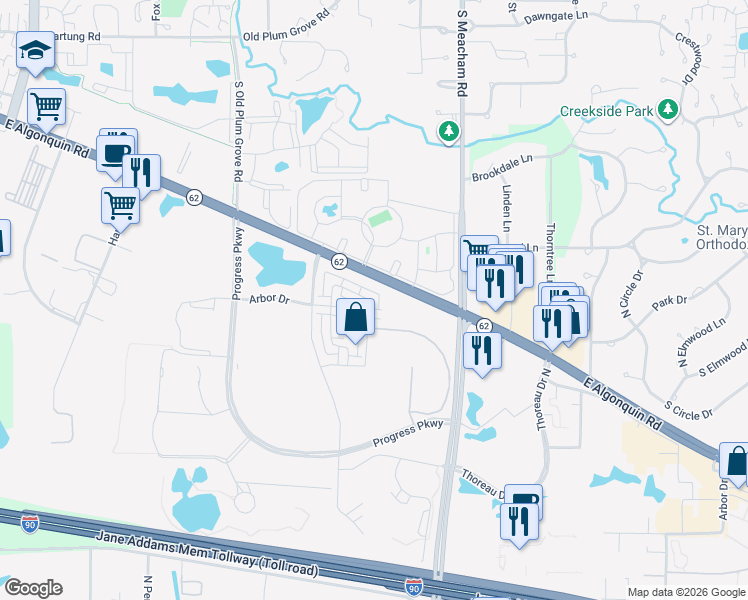 map of restaurants, bars, coffee shops, grocery stores, and more near 1311 East Algonquin Road in Schaumburg