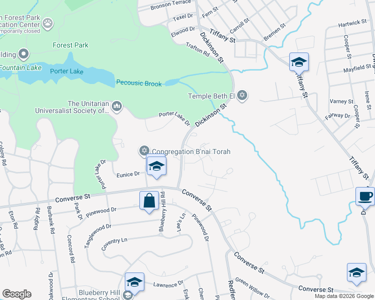 map of restaurants, bars, coffee shops, grocery stores, and more near 20 Jamestown Drive in Springfield