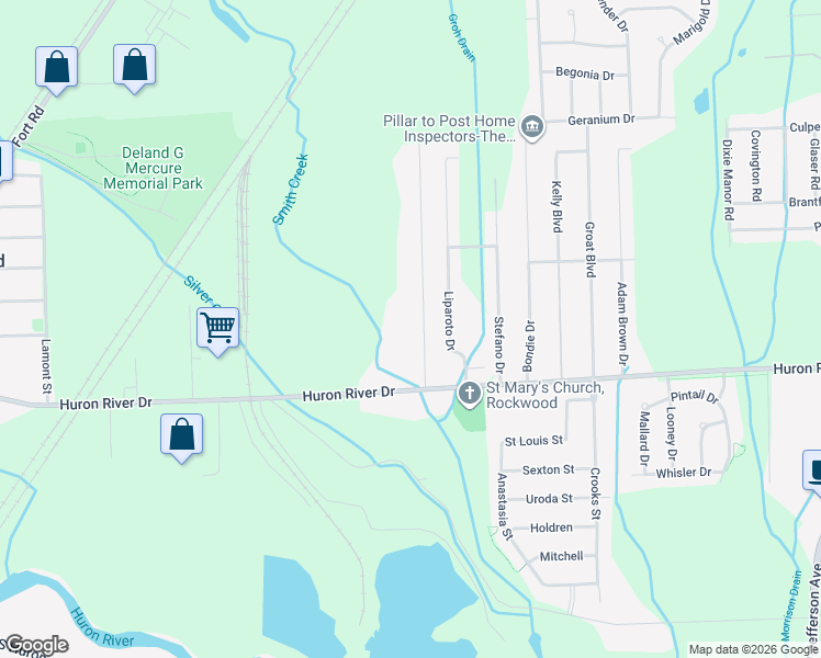 map of restaurants, bars, coffee shops, grocery stores, and more near 32346 Truman Road in Rockwood