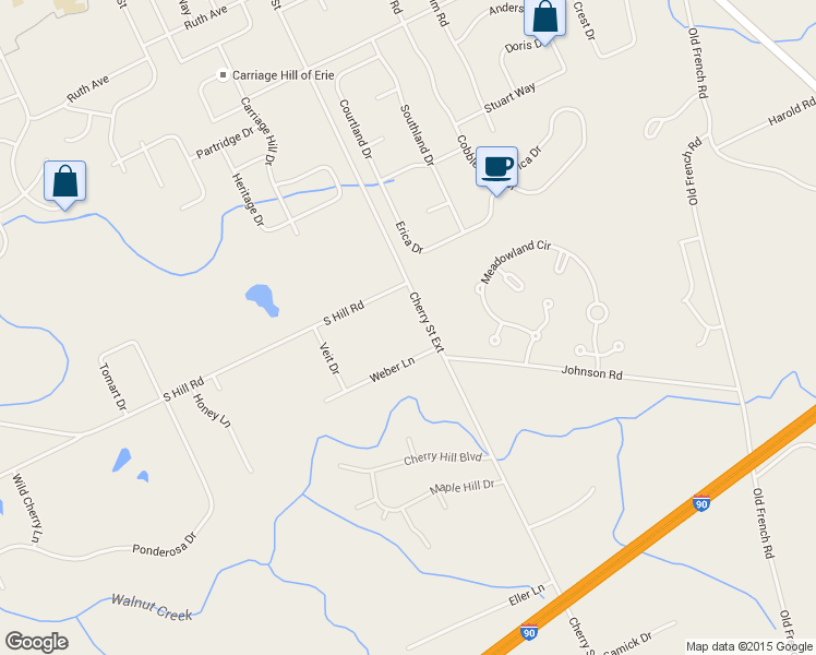 map of restaurants, bars, coffee shops, grocery stores, and more near 6450 Cherry Street Ext in Erie