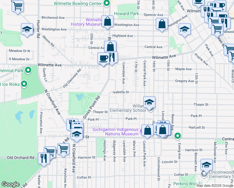 map of restaurants, bars, coffee shops, grocery stores, and more near 3118 Isabella Street in Evanston