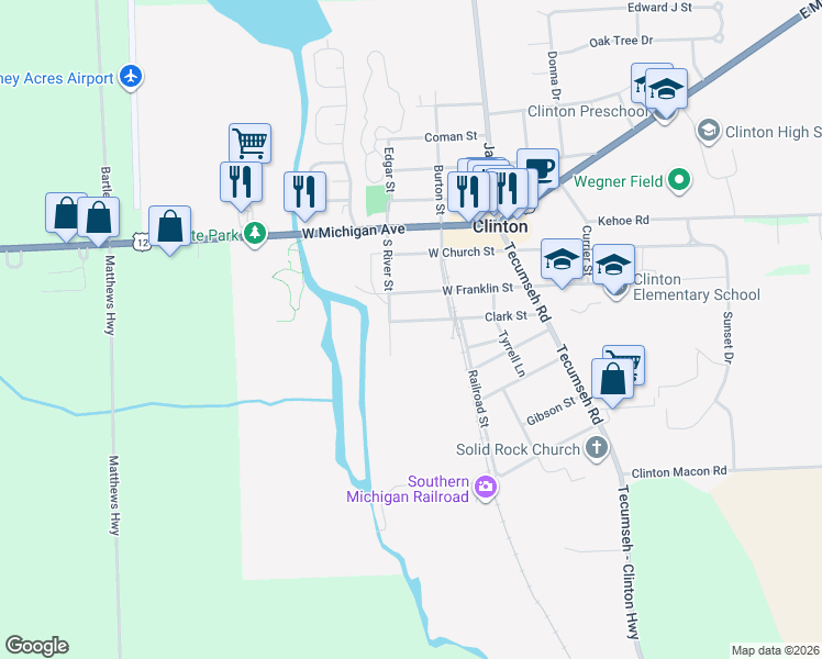 map of restaurants, bars, coffee shops, grocery stores, and more near 315 Clark Street in Clinton