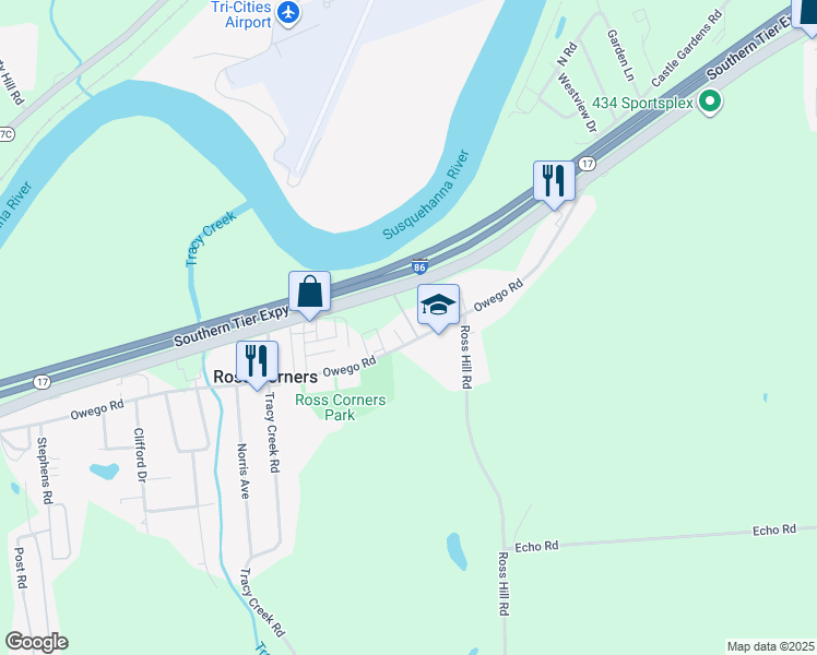 map of restaurants, bars, coffee shops, grocery stores, and more near 2144 Owego Rd in Vestal