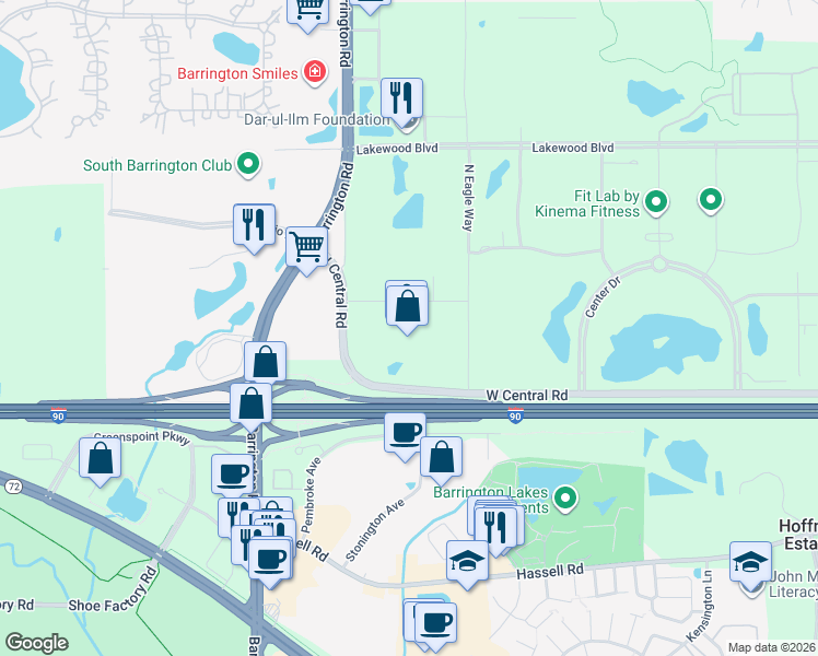 map of restaurants, bars, coffee shops, grocery stores, and more near 2400 West Central Road in Hoffman Estates