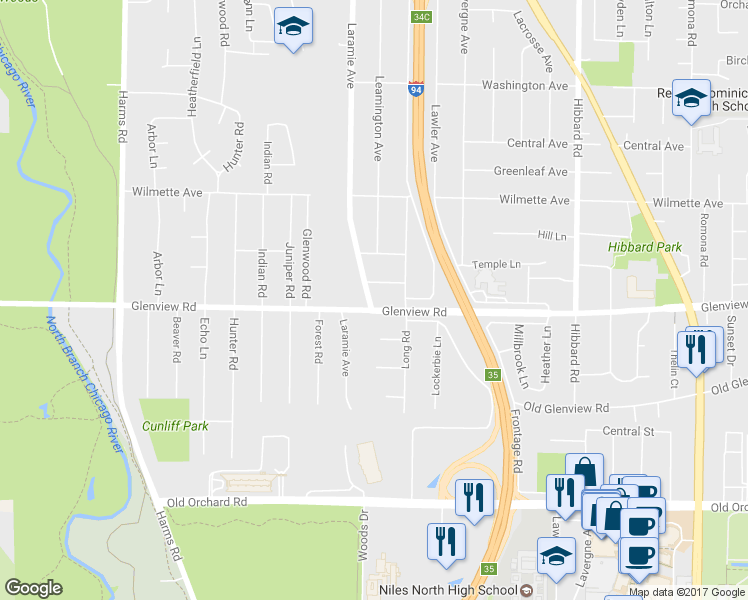 map of restaurants, bars, coffee shops, grocery stores, and more near 50 Glenview Road in Glenview