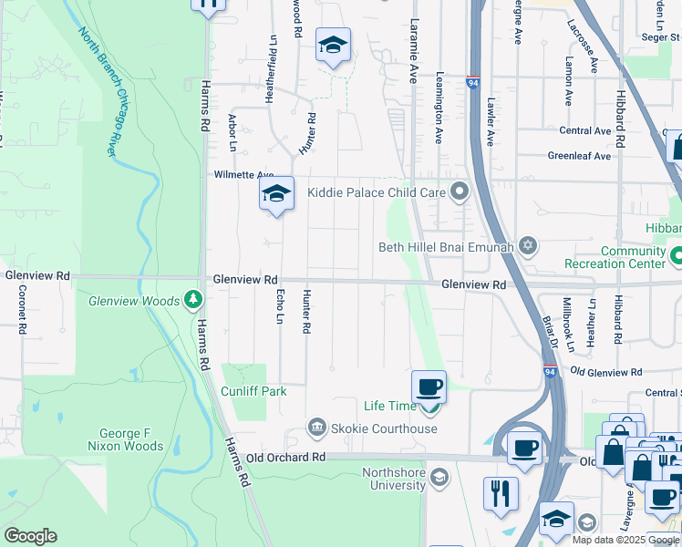 map of restaurants, bars, coffee shops, grocery stores, and more near 230 Glenview Road in Glenview