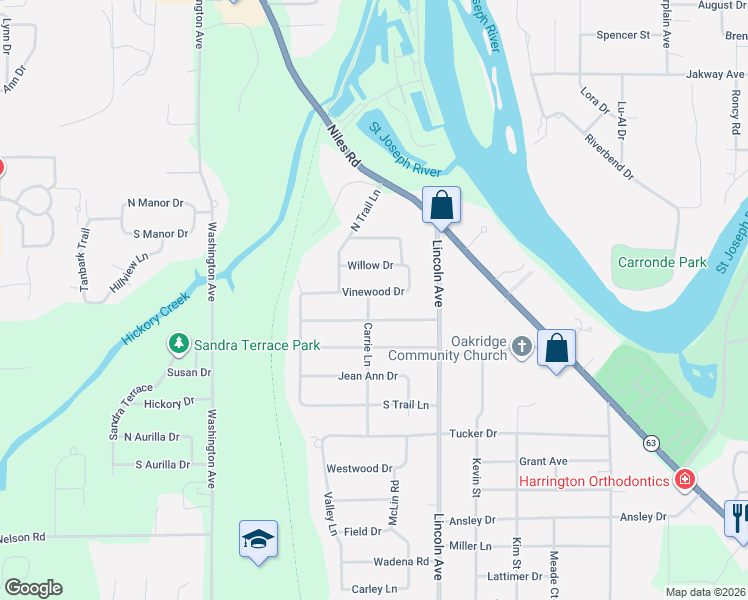 map of restaurants, bars, coffee shops, grocery stores, and more near in Berrien County