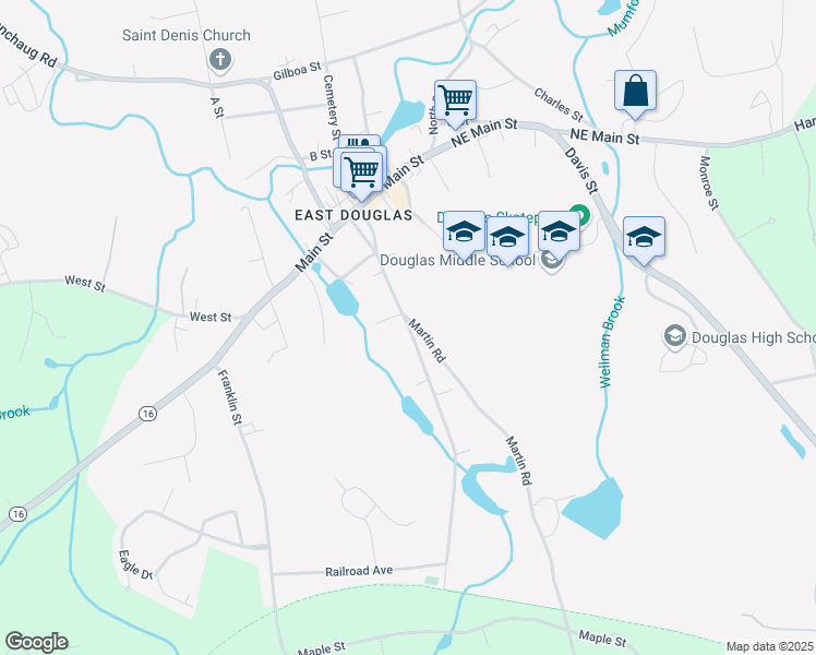 map of restaurants, bars, coffee shops, grocery stores, and more near 29 Depot Street in Douglas