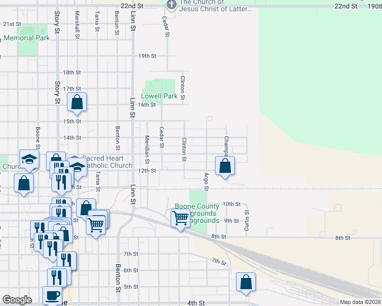 map of restaurants, bars, coffee shops, grocery stores, and more near 1627 13th Street in Boone