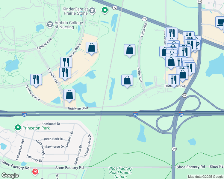 map of restaurants, bars, coffee shops, grocery stores, and more near in Hoffman Estates