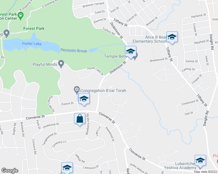 map of restaurants, bars, coffee shops, grocery stores, and more near 29 Jamestown Drive in Springfield