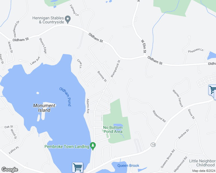 map of restaurants, bars, coffee shops, grocery stores, and more near 4 Indian Trail in Pembroke