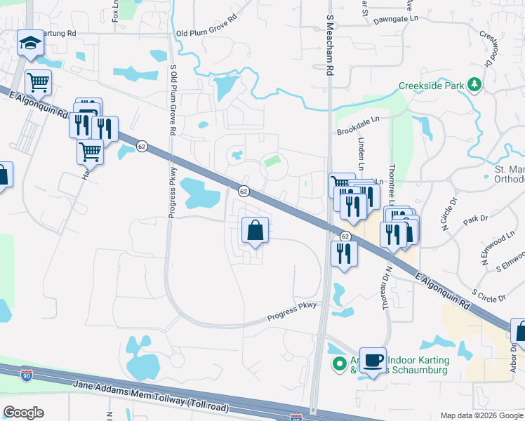 map of restaurants, bars, coffee shops, grocery stores, and more near 1246 Quadrant Lane in Schaumburg